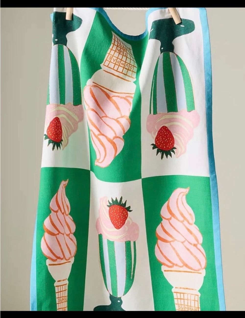 Anthropologie green ice cream Sundae Funday
Dish Towel. NWT